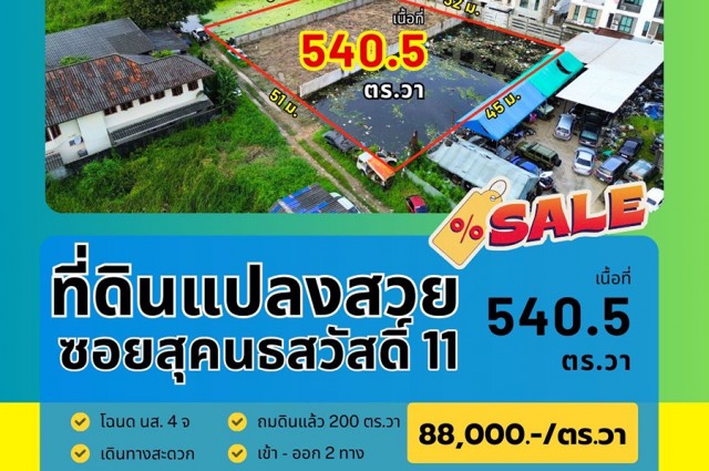 ขายที่ดินแปลงสวย ทำเลสุคนธสวัสดิ์ 7 แปลง เนื้อที่รวม 1-1-40.5 ไร่ ซอยประเสริฐมนูกิจ 22 (ซอยสุคนธสวัสดิ์ 11) ลาดพร้าว กทม.