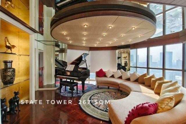 ให้เช่า คอนโด Exclusive Luxury Residence with Chao-Phaya River View State Tower สีลม (สเตท ทาวเวอร์ สีลม) 267 ตรม. with Thai design