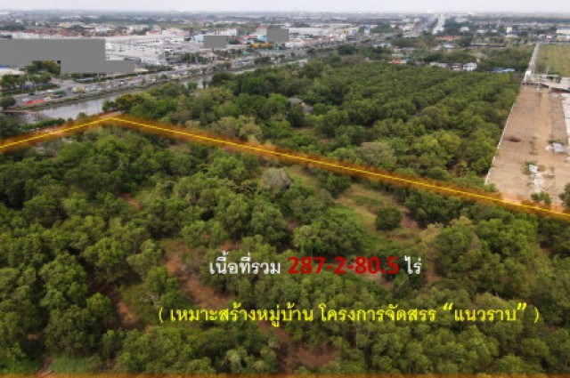 ขายถูกที่สุด! ที่ดินติดถนนรังสิต-นครนายก #ใกล้ Future Park (เหมาะสร้างหมู่บ้าน โครงการจัดสรร แนวราบ) 287-2-80.5 ไร่ ใกล้ Future Park รังสิต